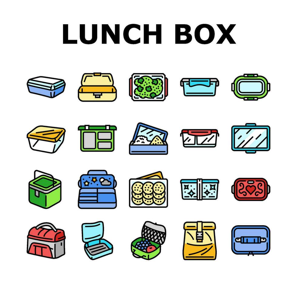 lunch box food school meal icons set vector