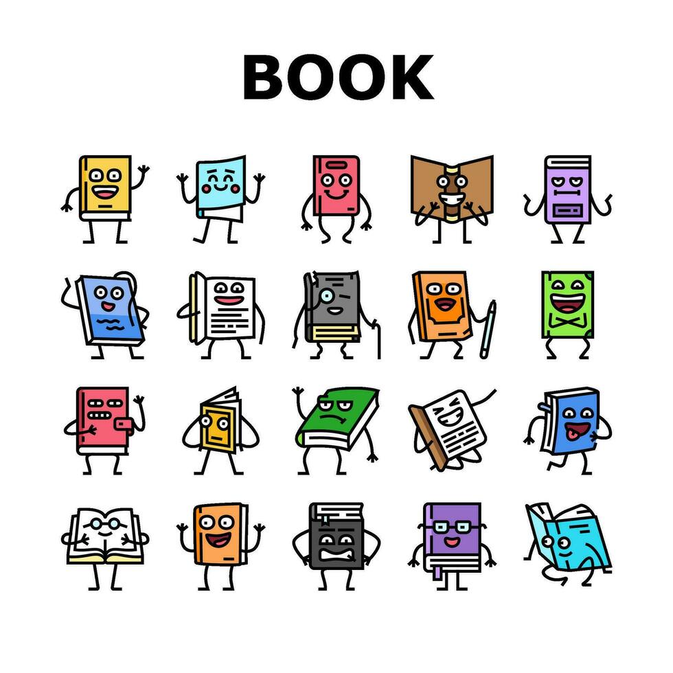 book character education library icons set vector