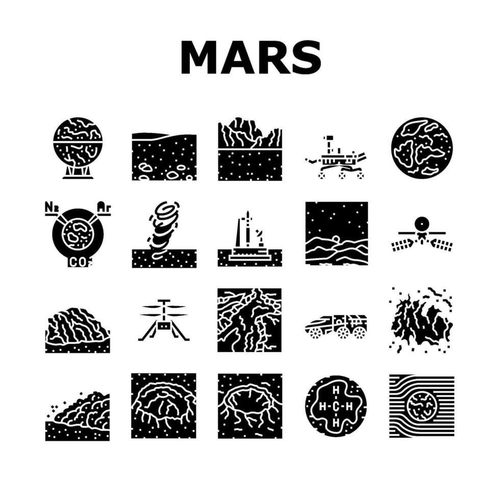 Marte planeta espacio astronomía íconos conjunto vector