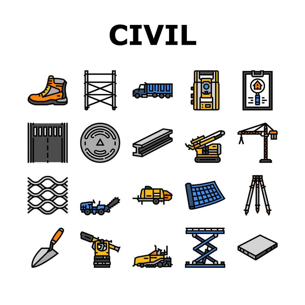 civil ingeniero industria edificio íconos conjunto vector