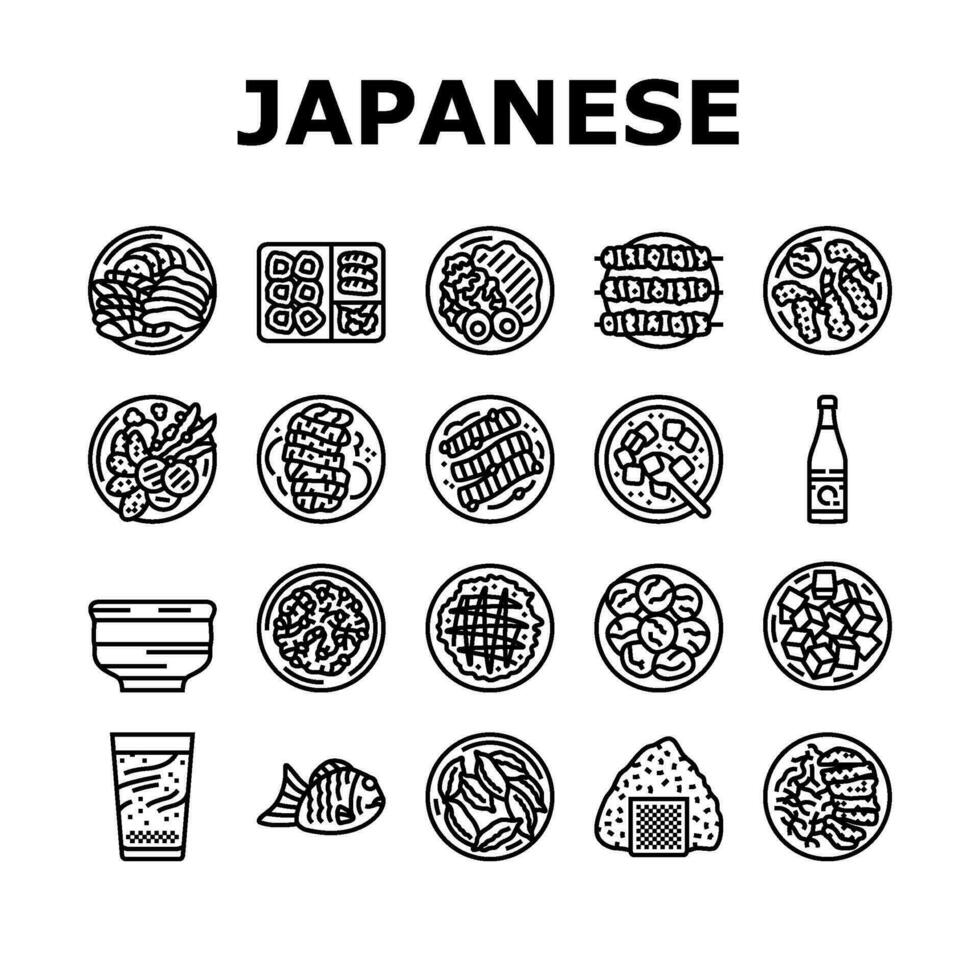 japonés comida asiático comida íconos conjunto vector