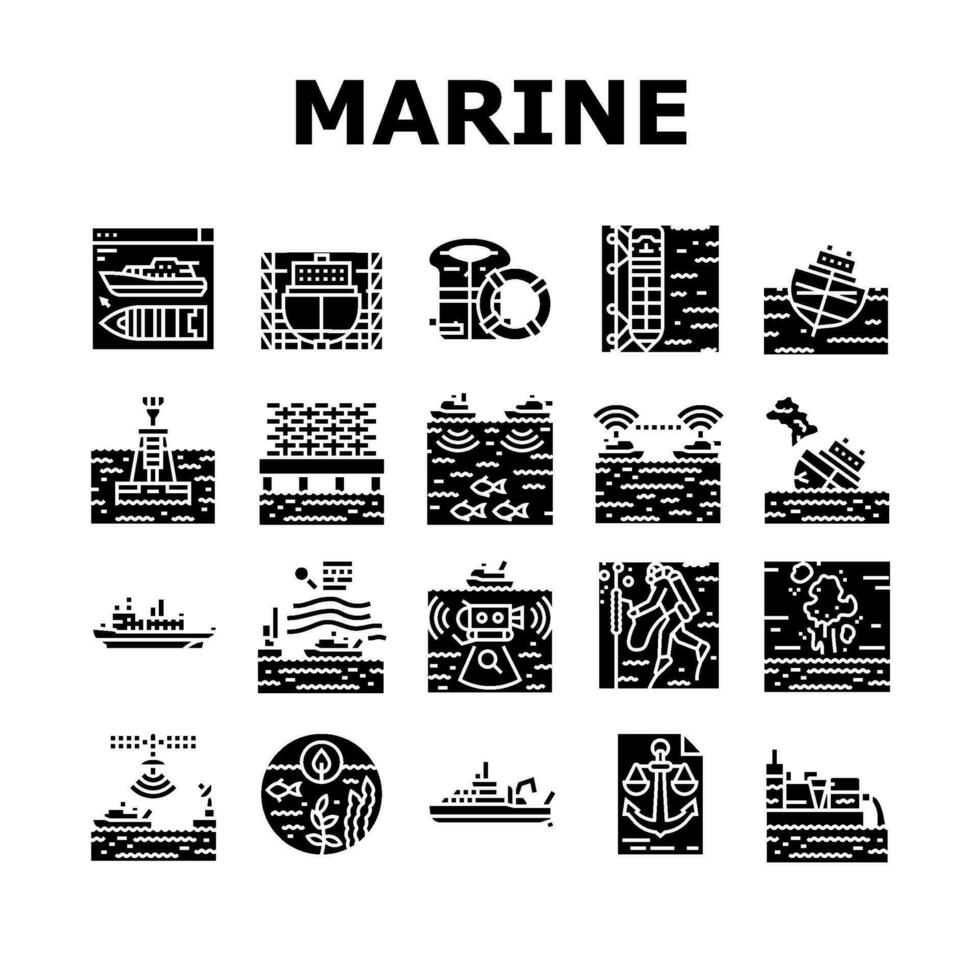marine engineer boat mechanic icons set vector