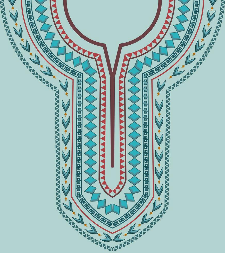 Embroidery abstract geometric neckline pattern design for a kaftan dress in an ethnic African style. vector