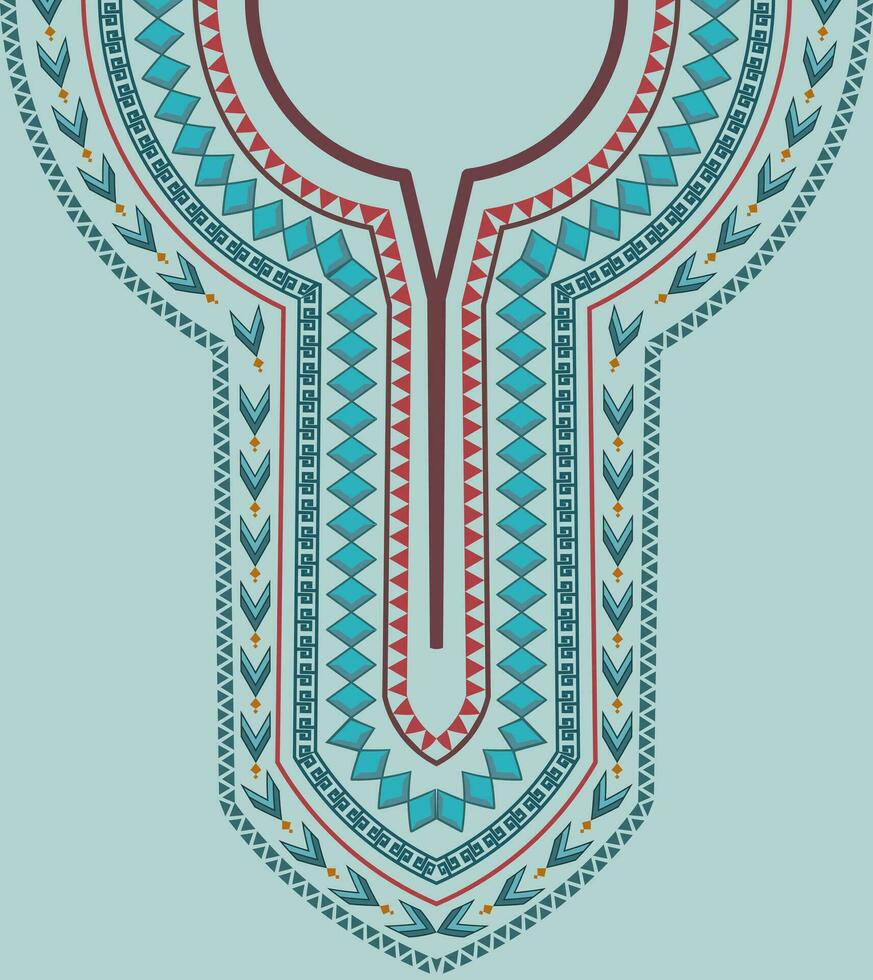 Embroidery abstract geometric neckline pattern design for a kaftan dress in an ethnic African style. vector