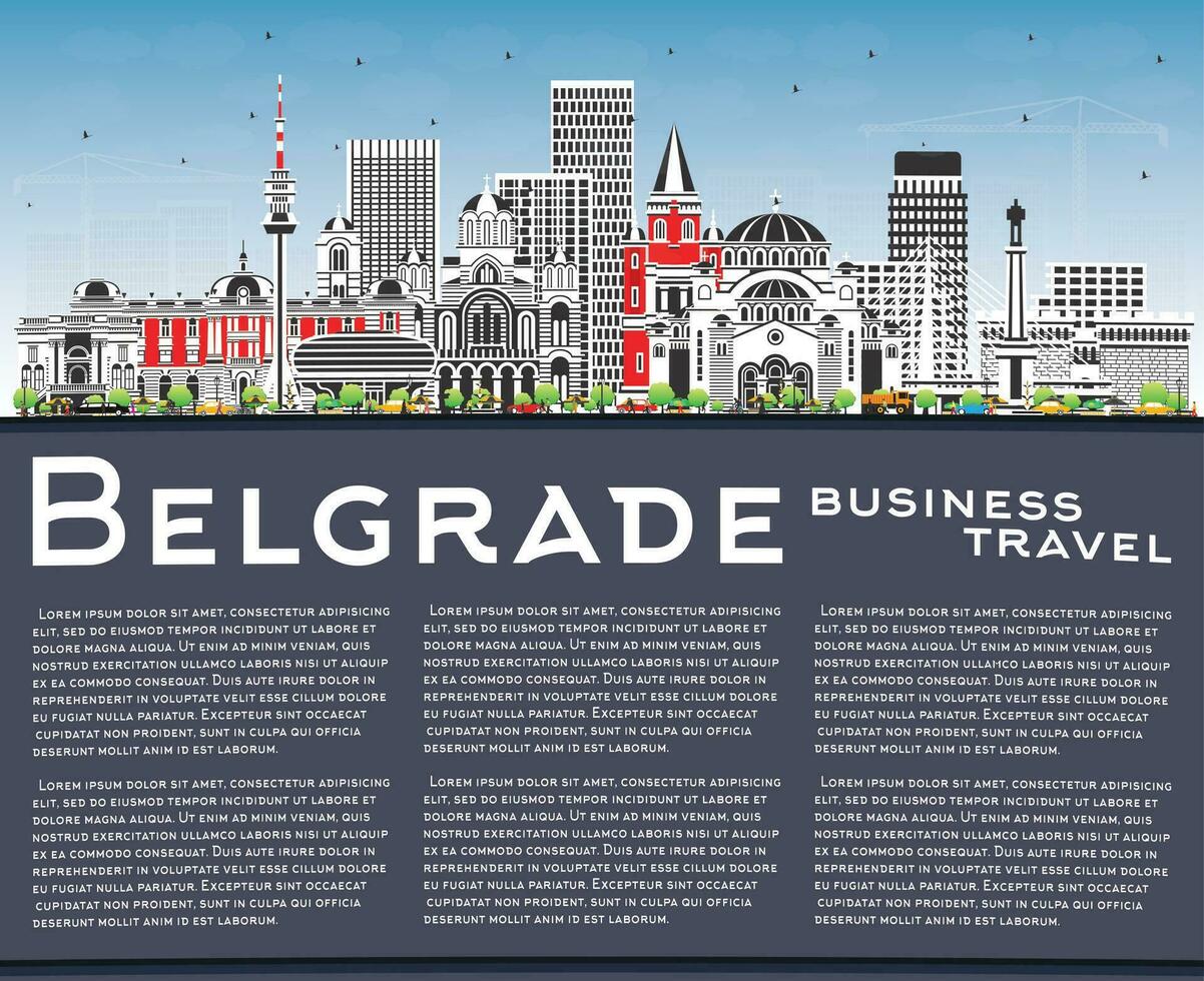 Belgrade Serbia City Skyline with Color Buildings, Blue Sky and Copy Space. vector