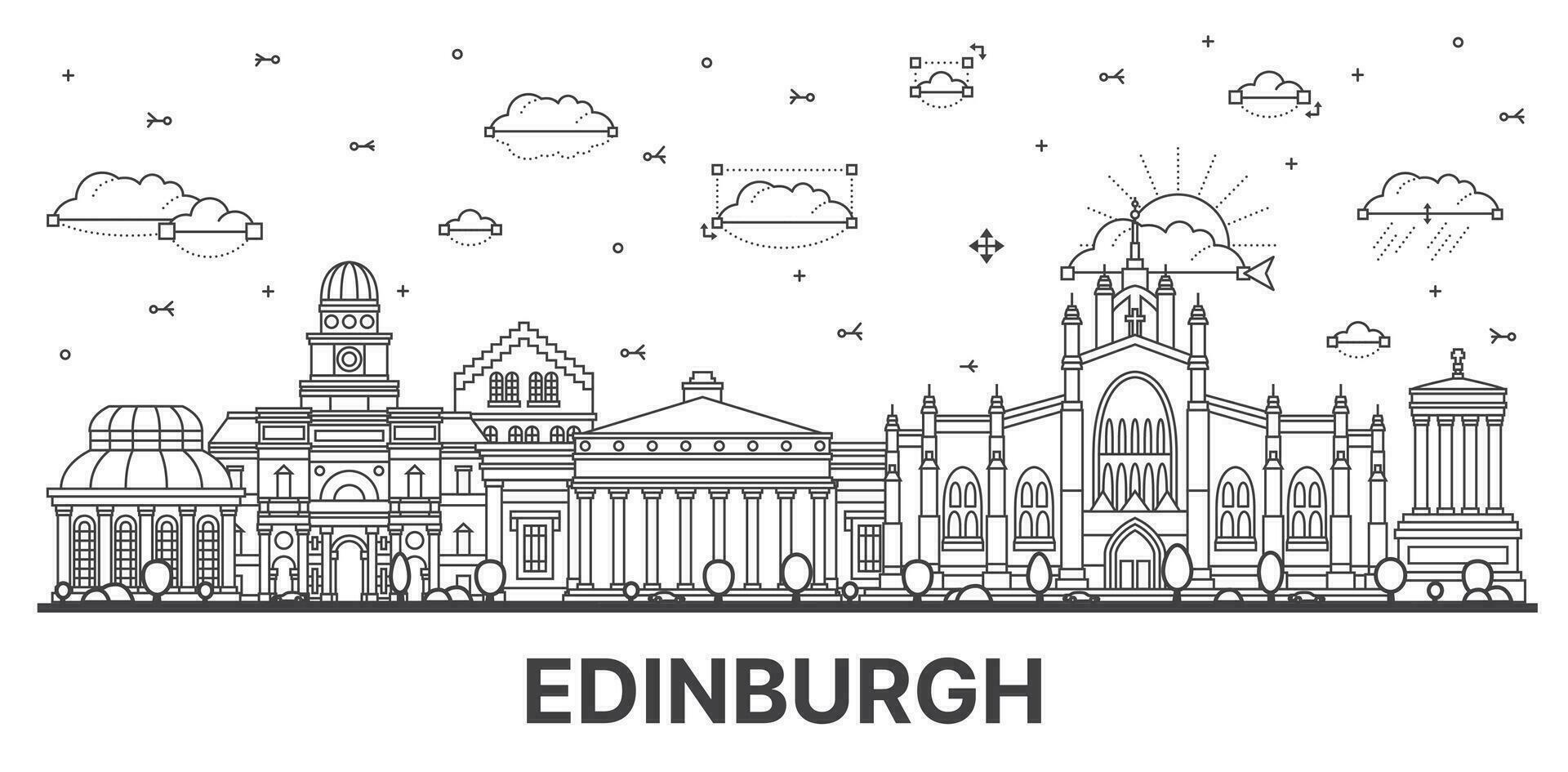 contorno Edimburgo Escocia ciudad horizonte con moderno y histórico edificios aislado en blanco. vector