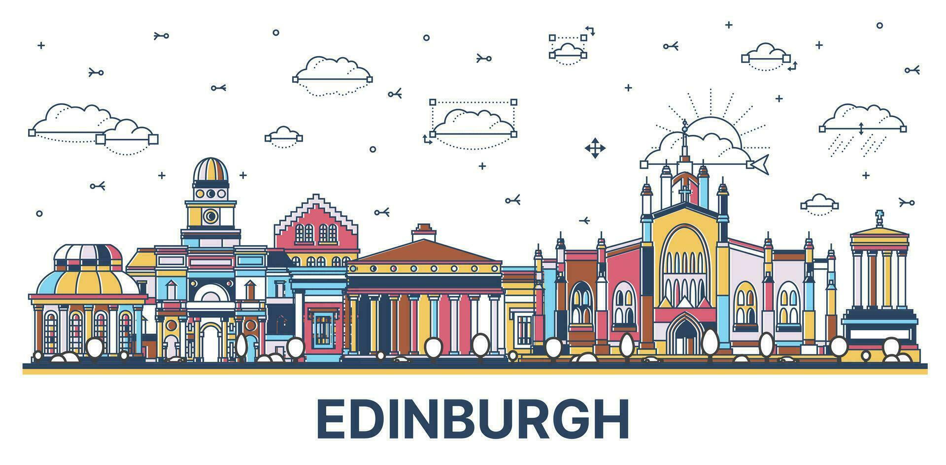 contorno Edimburgo Escocia ciudad horizonte con de colores moderno y histórico edificios aislado en blanco. vector