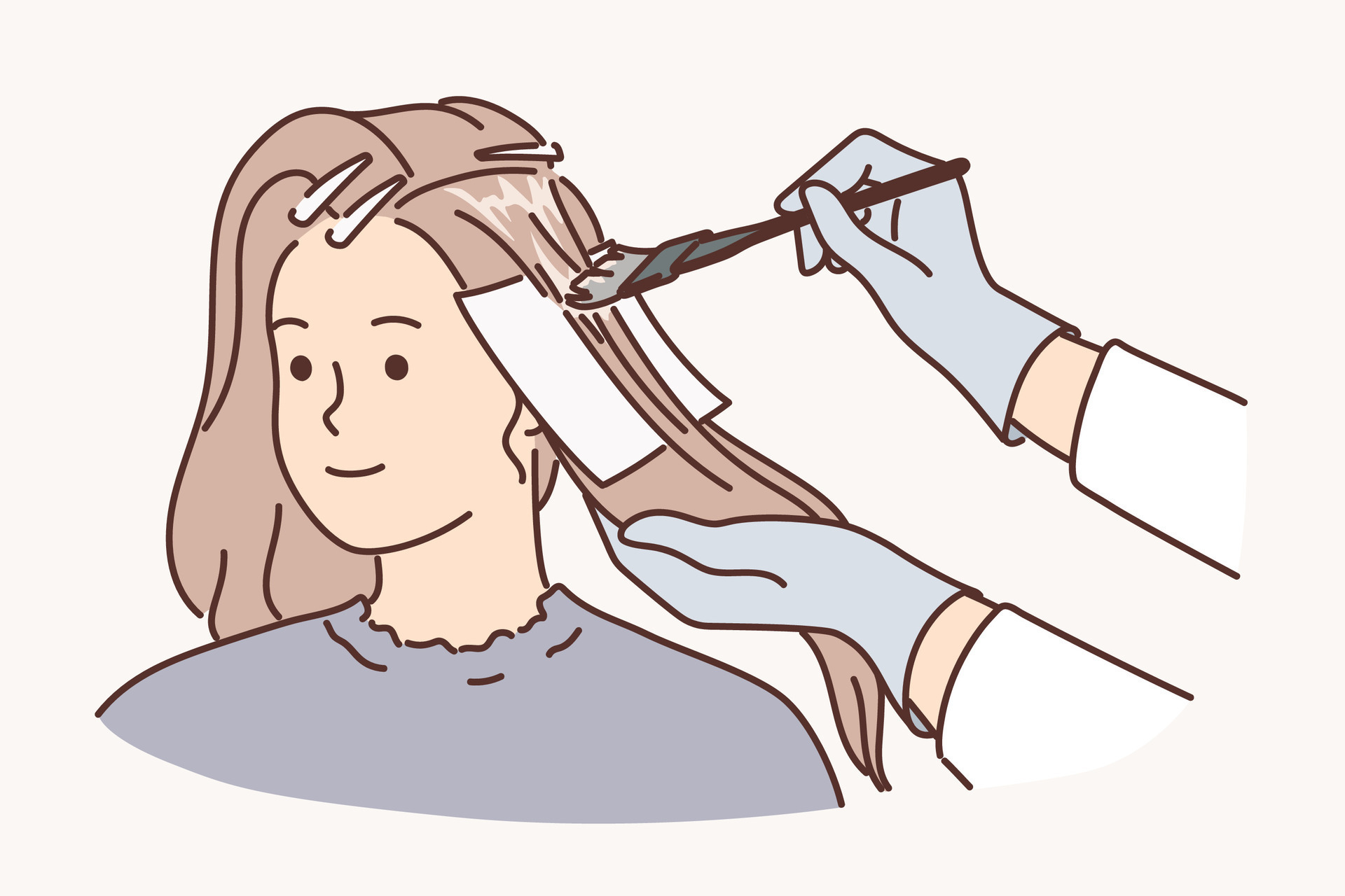 Woman getting hair dyed by professional hairdresser making stylish