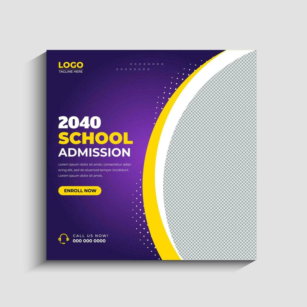School Admission Social Media post and web banner or square flyer template design vector