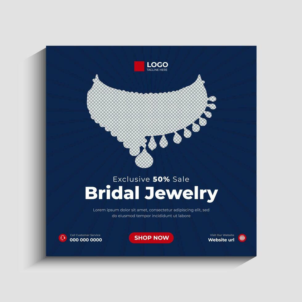 Jewelry social media post and web banner or square flyer design template vector