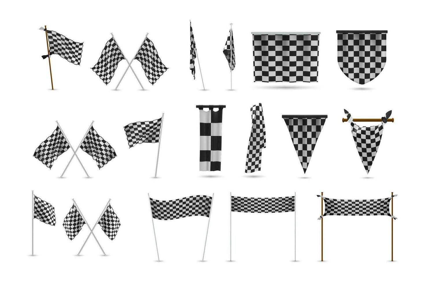 conjunto de banderas de carreras realistas vector