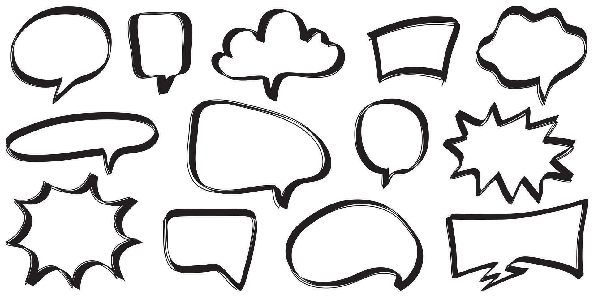Hand drawn set of speech bubbles isolated . Doodle set element. Vector illustration.
