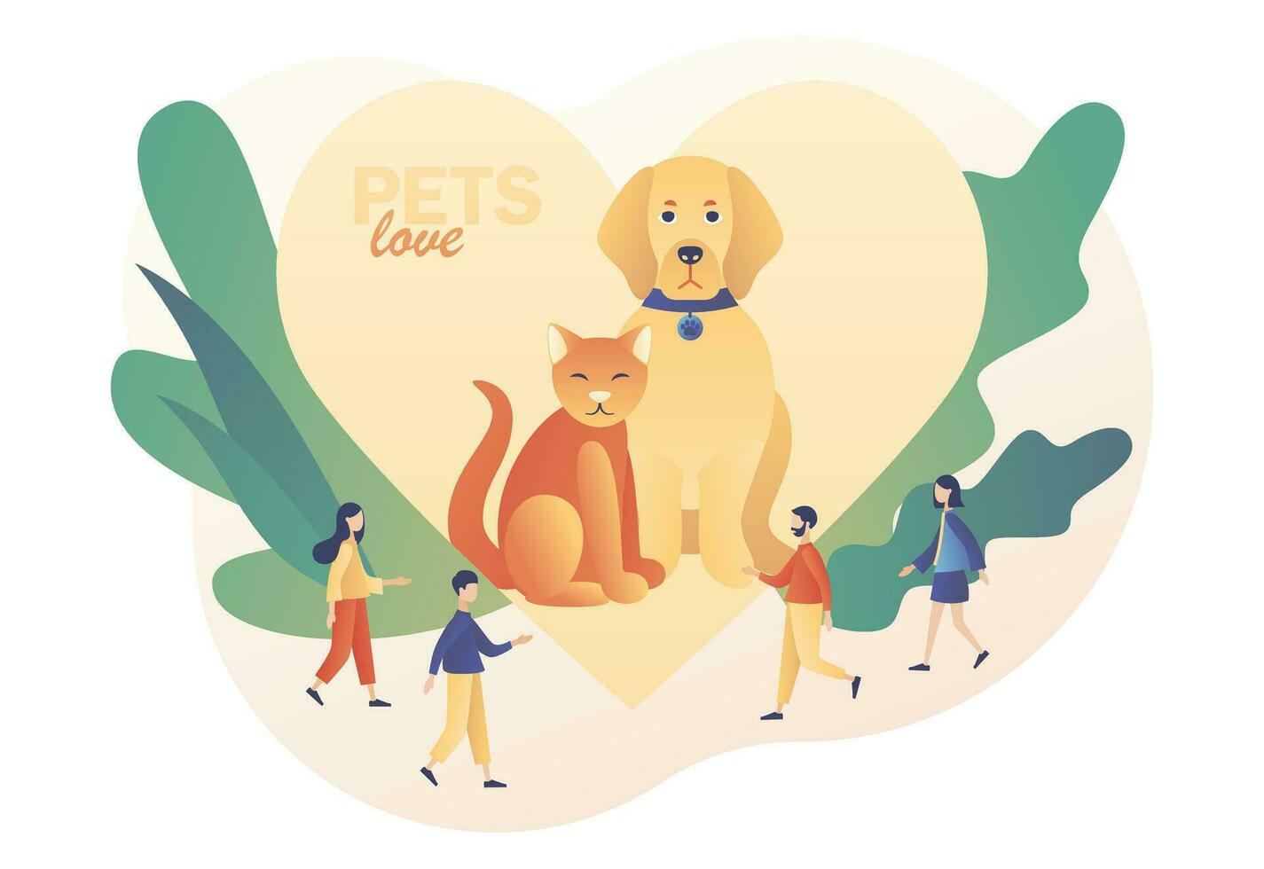 Big heart with cat and dog as symbol support and love pets. Animal rescue and pet protection. Animal shelter. Protection wildlife and rescue. Modern flat cartoon style. Vector illustration