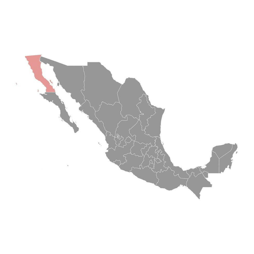 baja California estado mapa, administrativo divisiones de el país de México. vector ilustración.