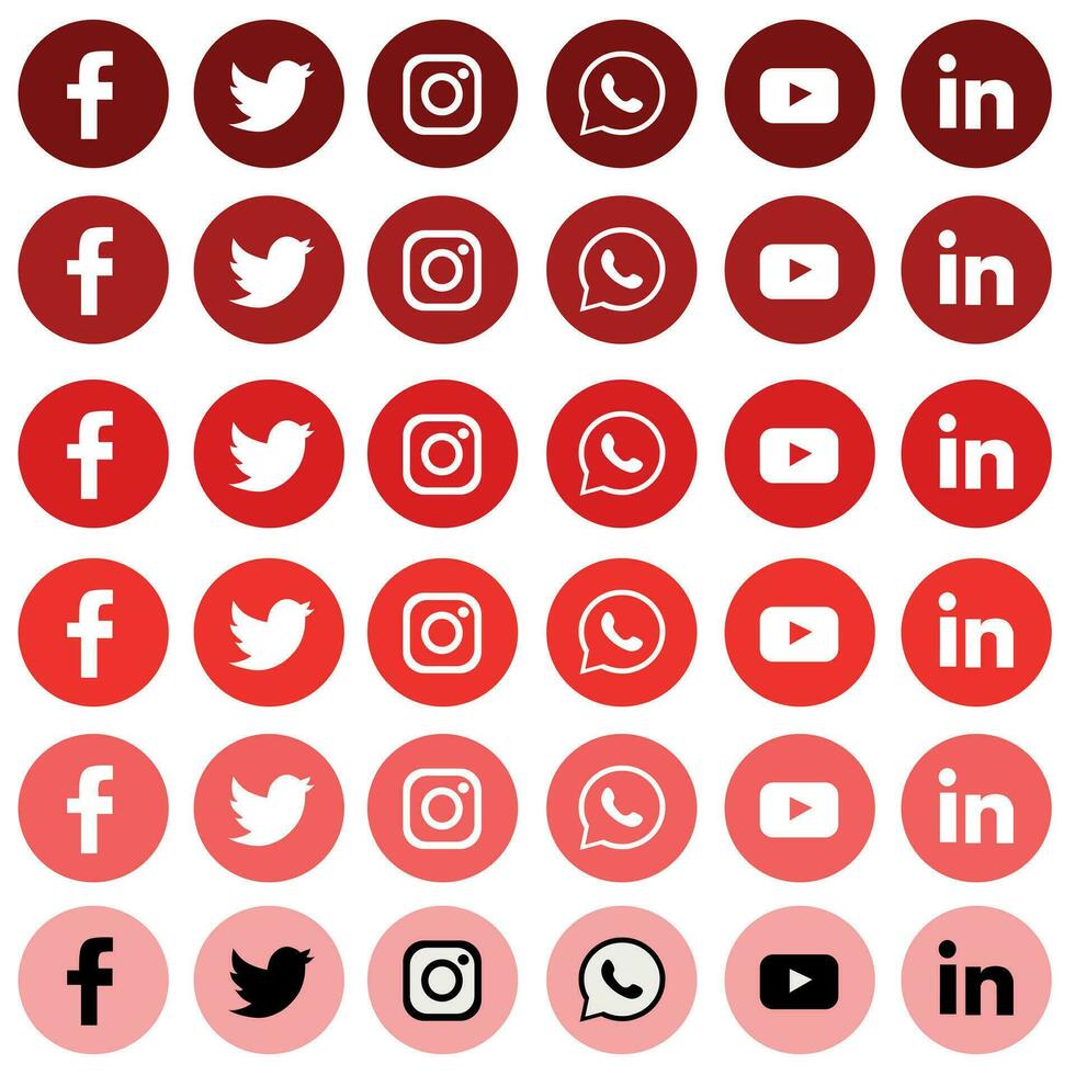 Sets of red color social media icon vector