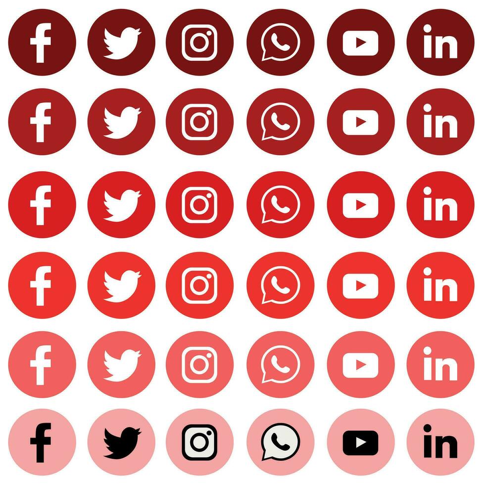 Sets of red color social media icon vector