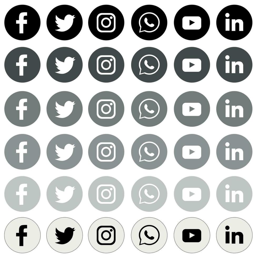 conjuntos de negro color social medios de comunicación icono vector