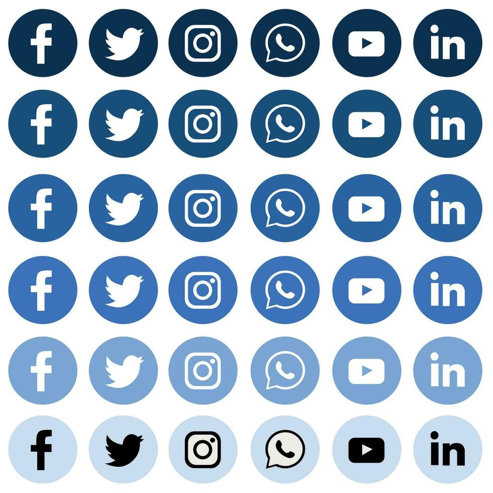 conjuntos de azul color social medios de comunicación icono vector