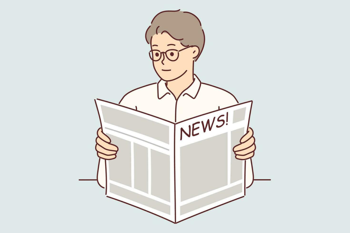 Man holds newspaper reading news about latest business events and political changes or financial articles. Businessman with newspaper studying economic news in fresh press during break vector