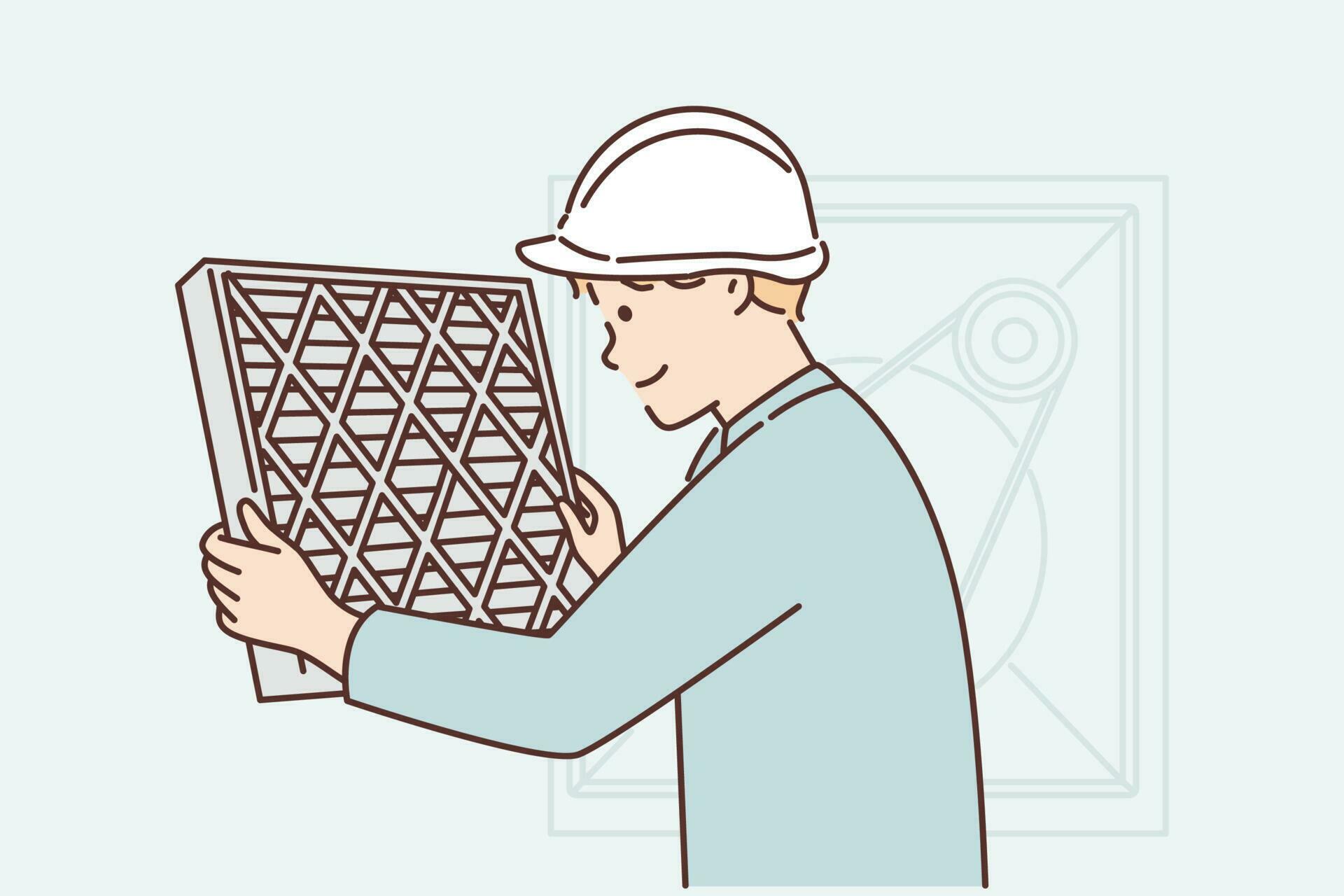 Man holding air conditioner replacement filter doing preventive