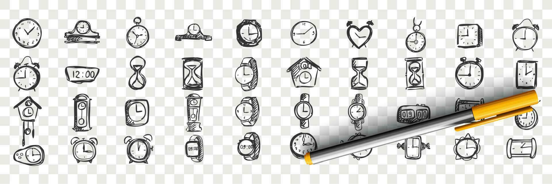Watches doodle set vector