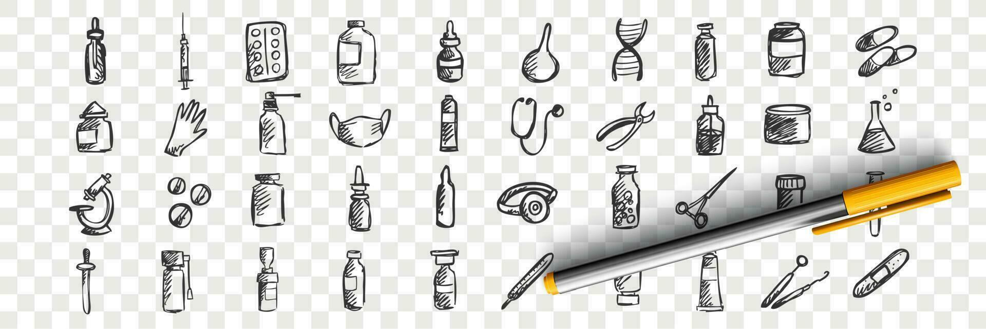 Medicine doodle set vector