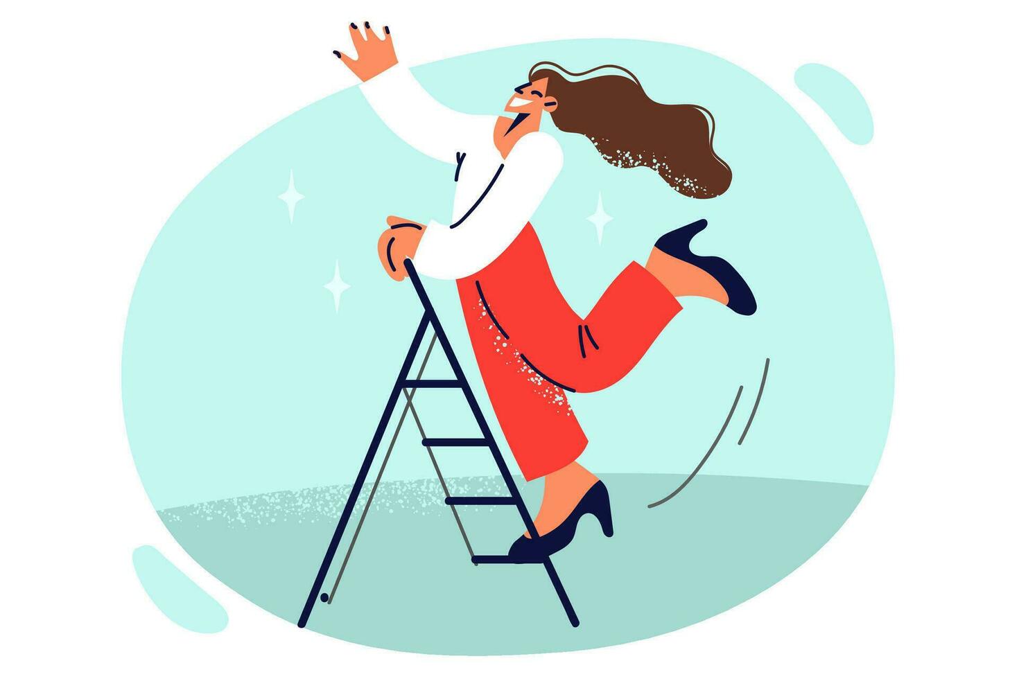 Woman leader climbs up career ladder, achieving new successes and getting manager position. Ambitious girl wants to become leader, and uses opportunity to get desired result in business. vector