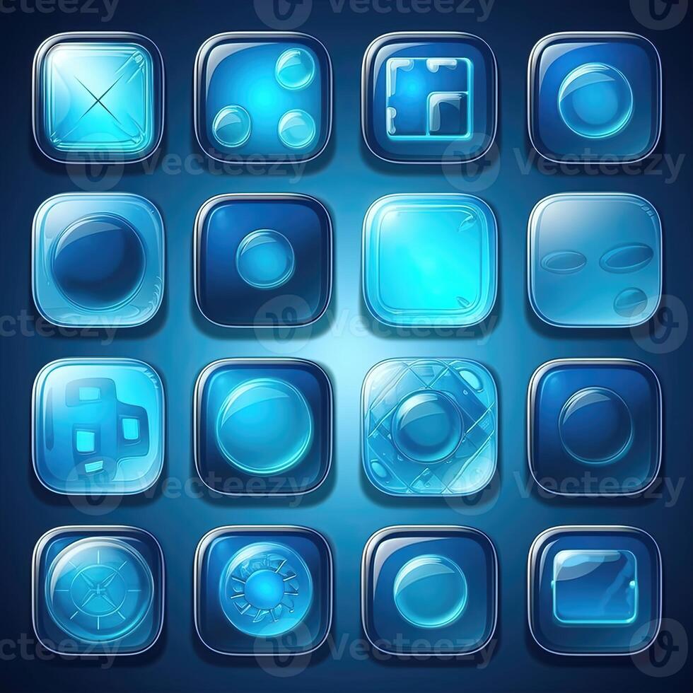 background blue glass button ai generated photo