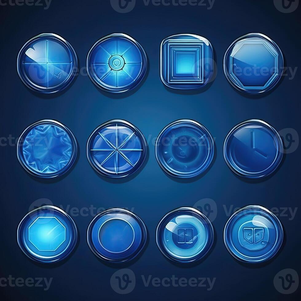 icon blue glass button ai generated photo