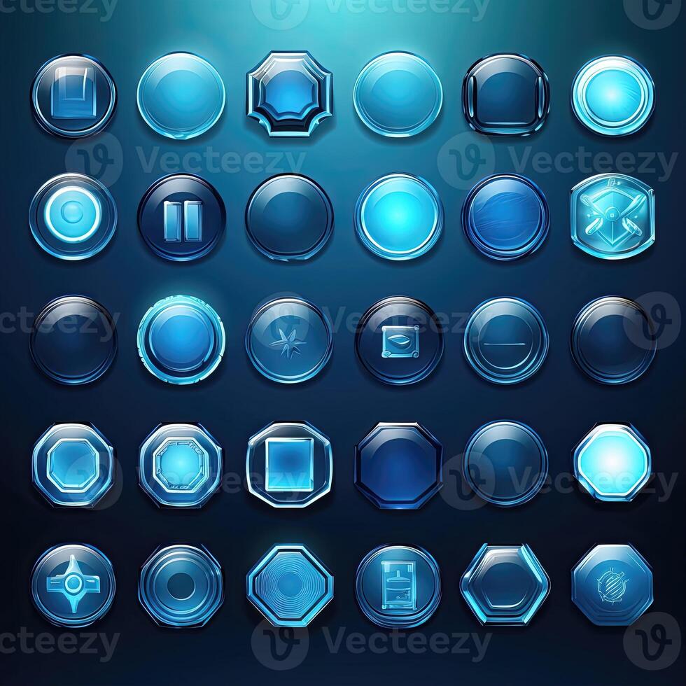 glossy blue glass button ai generated photo