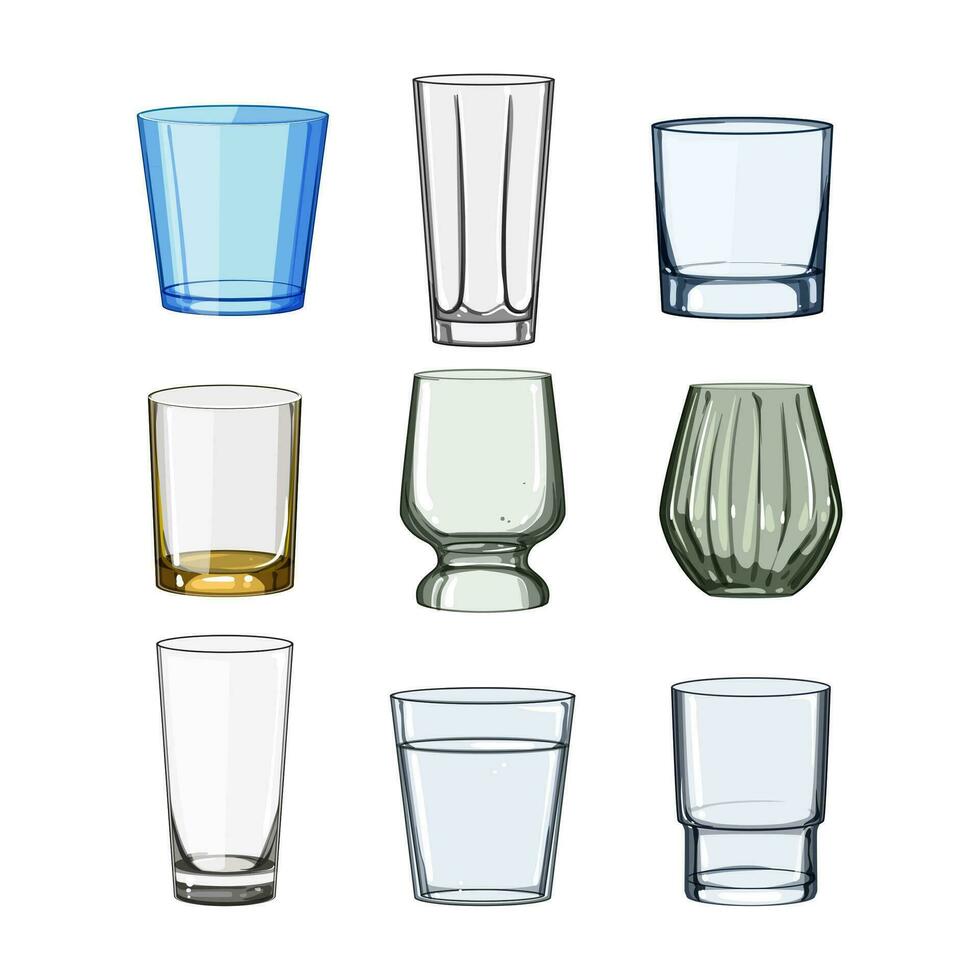 glass cup set cartoon vector illustration