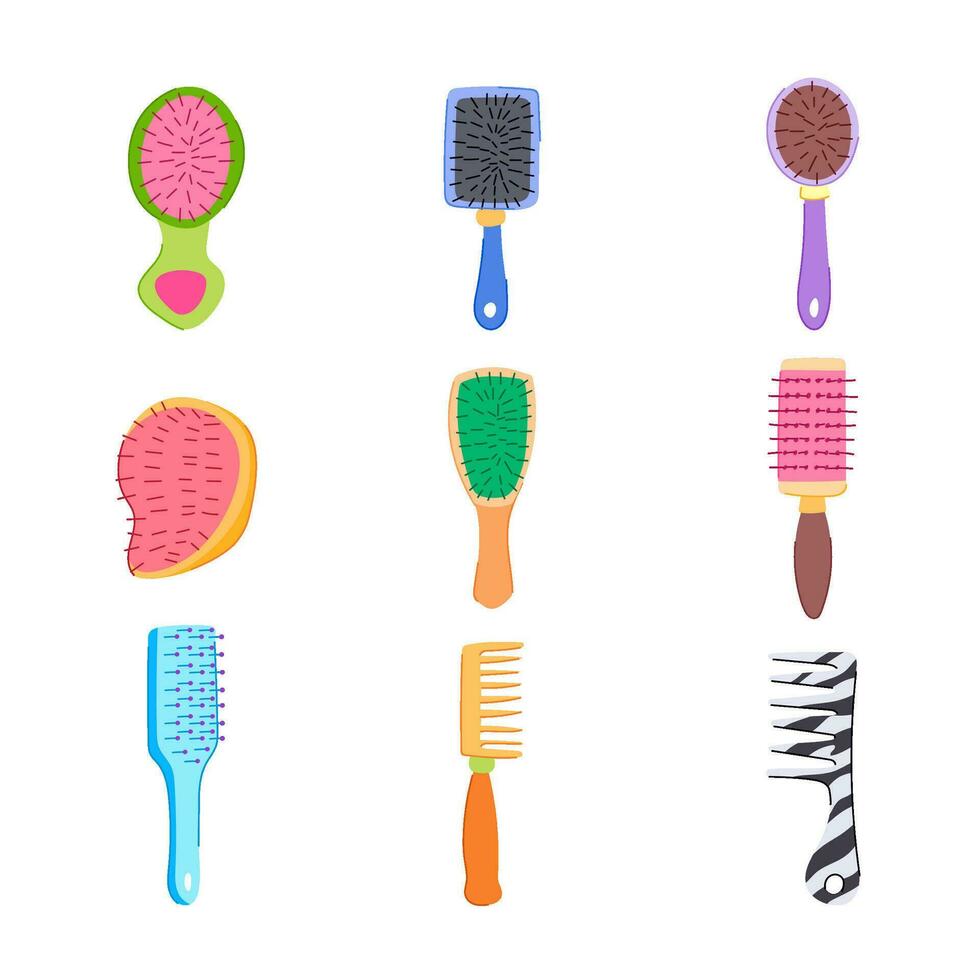 hair brush set cartoon vector illustration