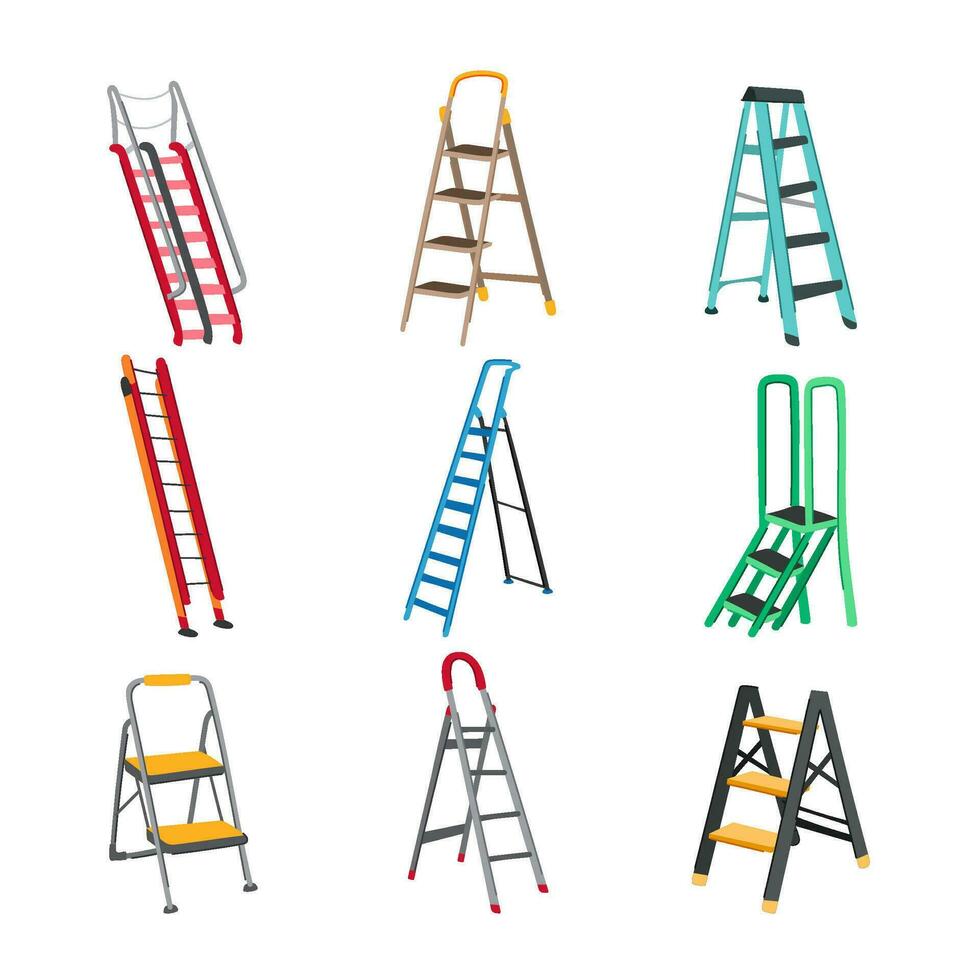 step ladder set cartoon vector illustration