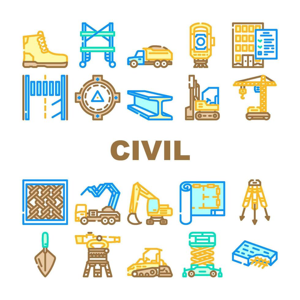 civil engineer construction icons set vector