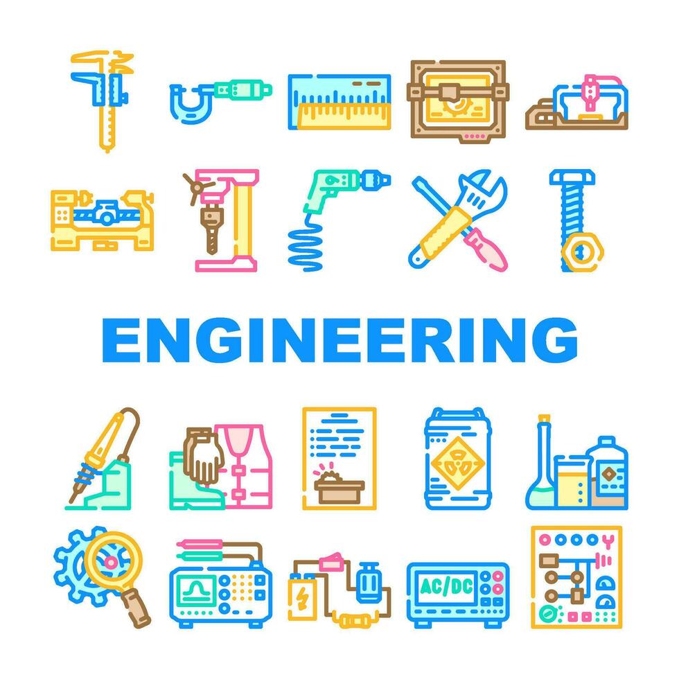 engineering tool work equipment icons set vector