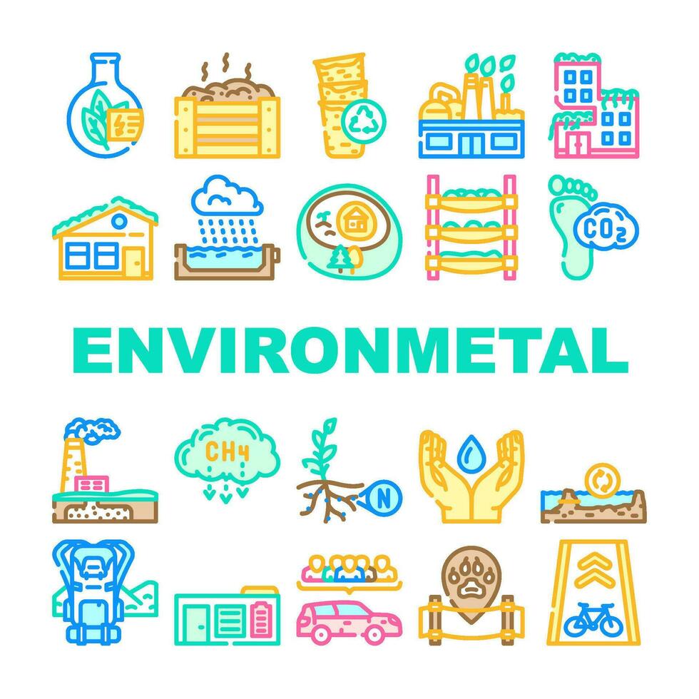 engineer environmental technology icons set vector