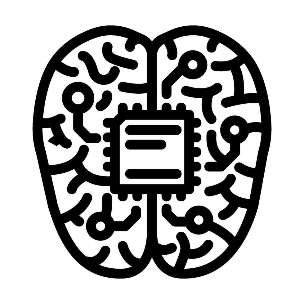 artificial brain implant future technology line icon vector illustration