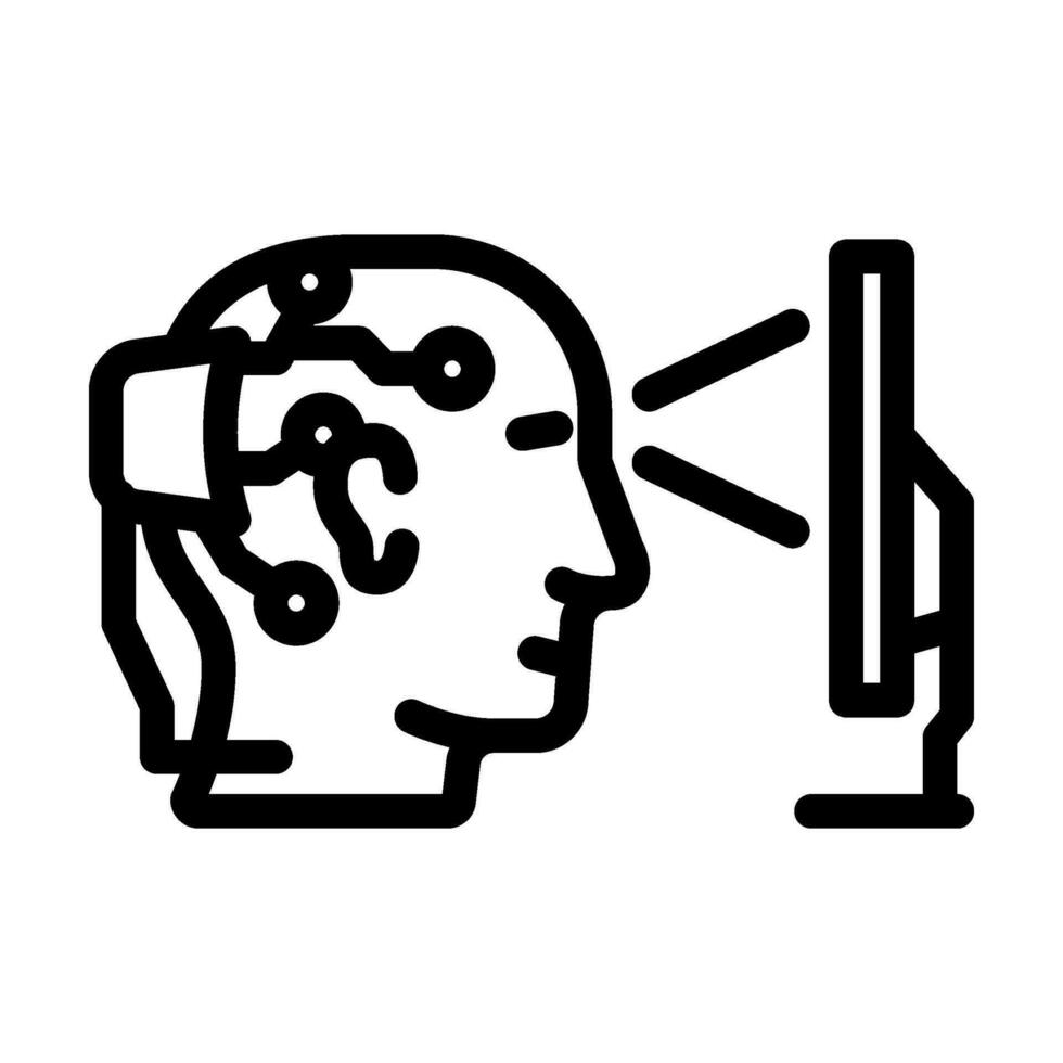 brain interface device future technology line icon vector illustration