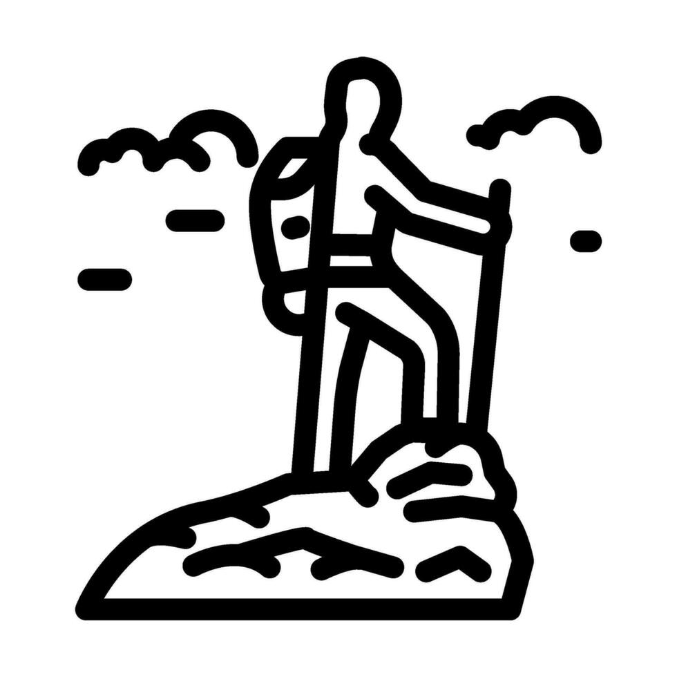 mountaineer on the top adventure line icon vector illustration