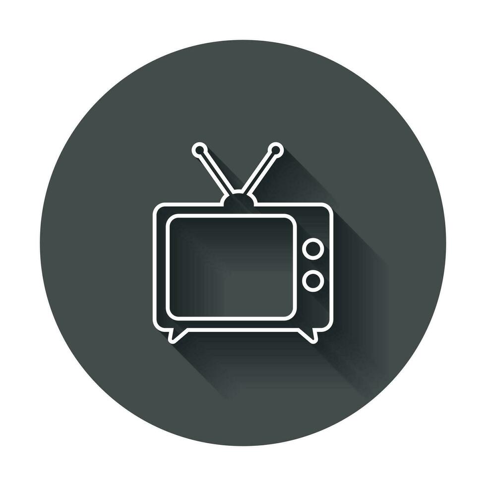 Tv Icon vector illustration in line style. Television symbol for web site design, logo, app, ui with long shadow.