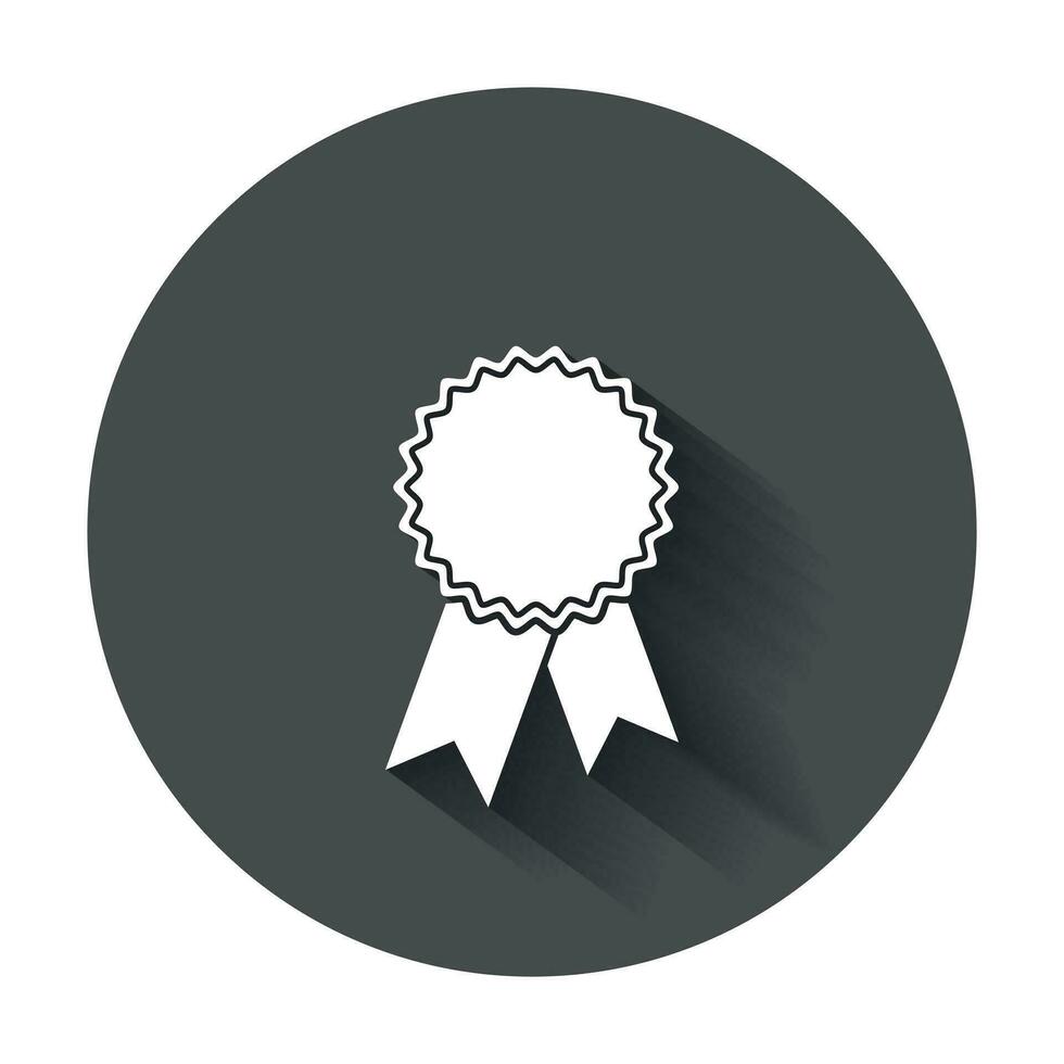 Badge with ribbon icon. Vector illustration in flat style with long shadow.