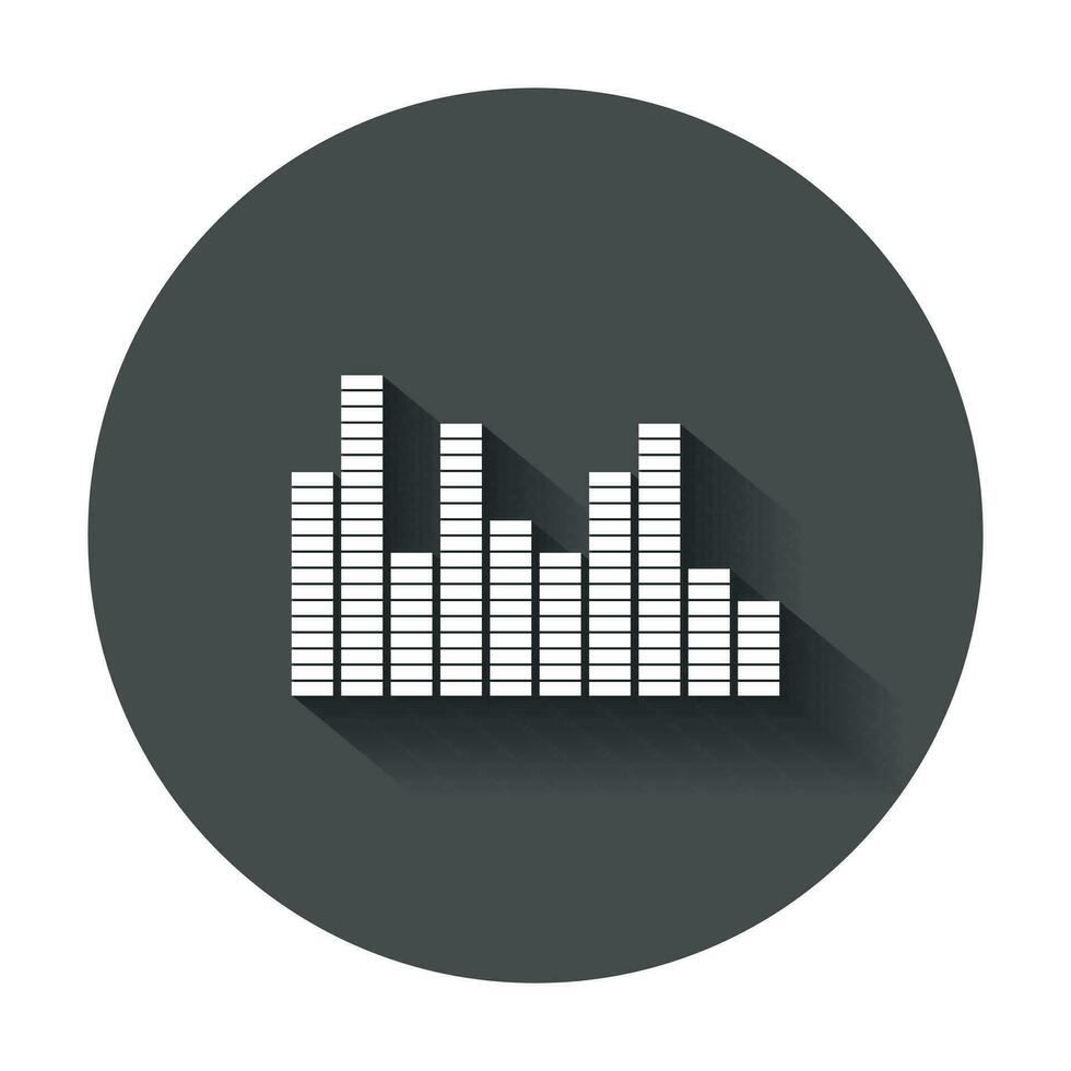 Vector sound waveforms icon. Sound waves and musical pulse vector illustration with long shadow.