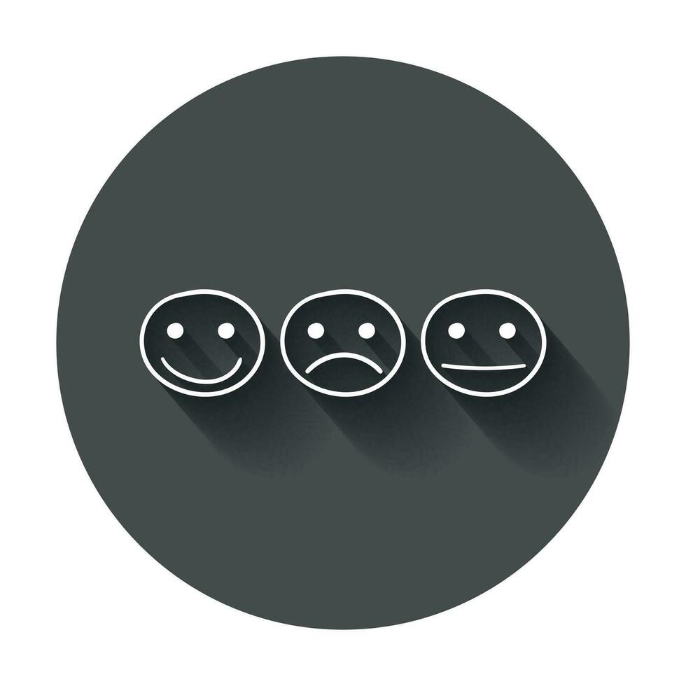 Hand drawn smiley icon. Emotion face vector illustration in flat style with long shadow.