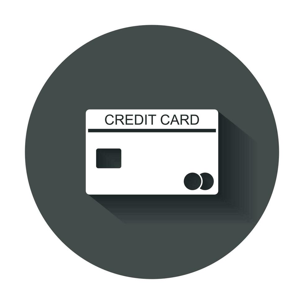 Credit card icon. Banking card vector illustration in flat style with long shadow.