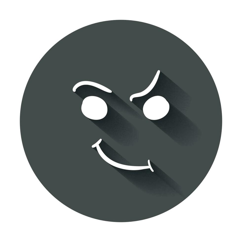 Simple smile vector icon. Hand drawn face doodle illustration with long shadow.