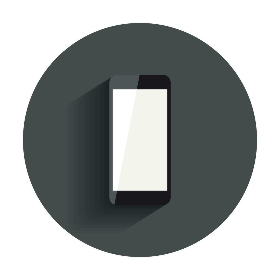 Smartphone with white screen flat icon. Computer realistic vector illustration with long shadow.