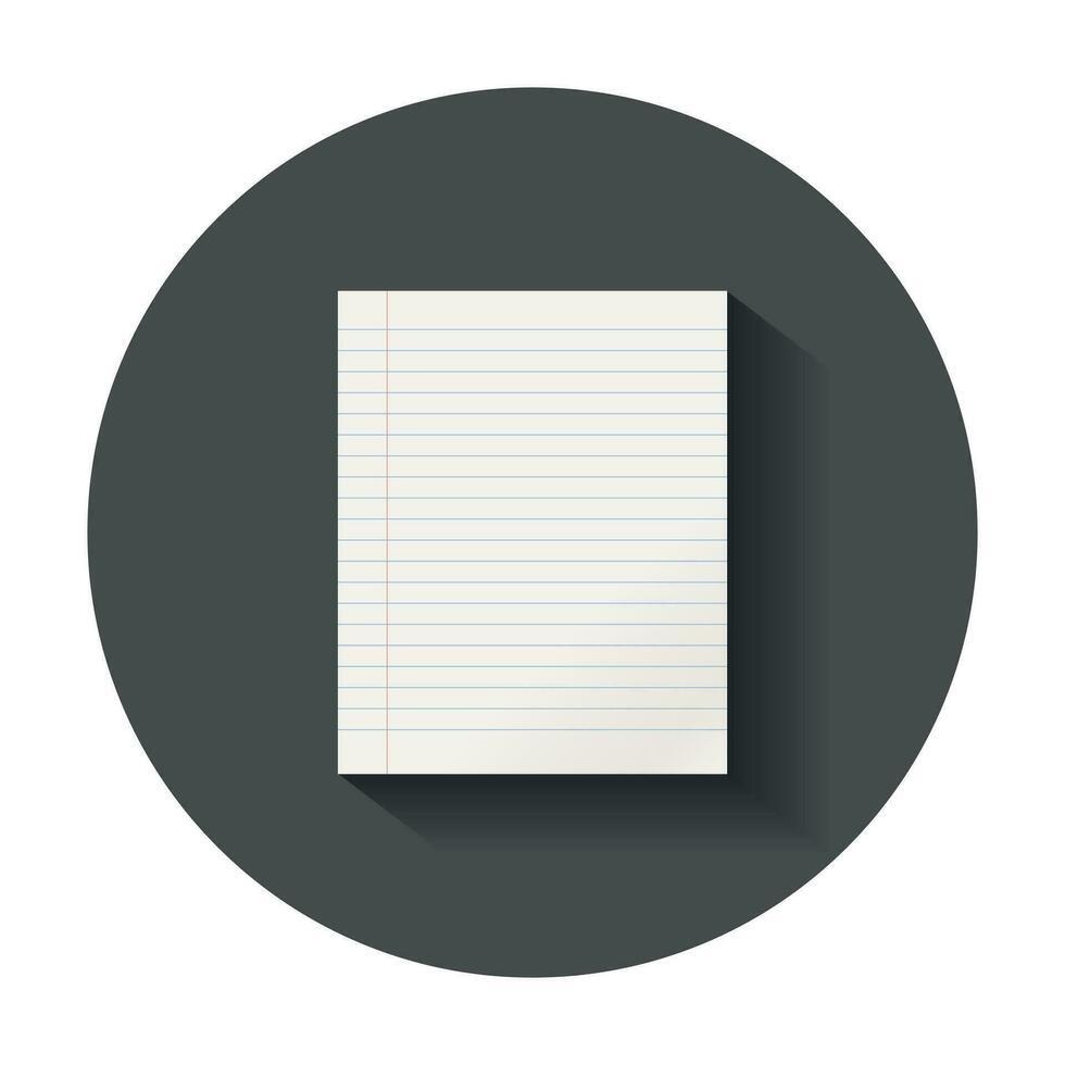 Realistic template paper sheet with line. Office notebook with long shadow. vector