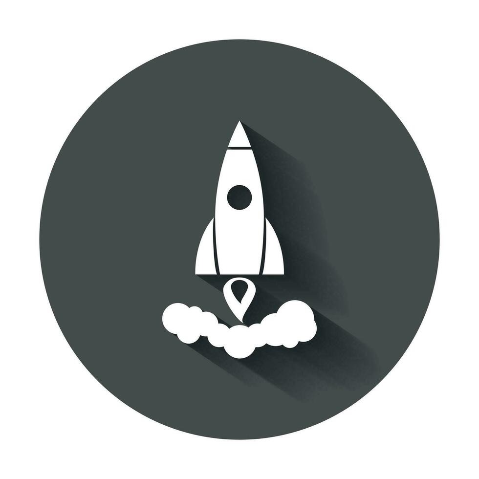 Rocket vector pictogram icon. Business startup launch concept for web site design or mobile app. Illustration on black background with long shadow.