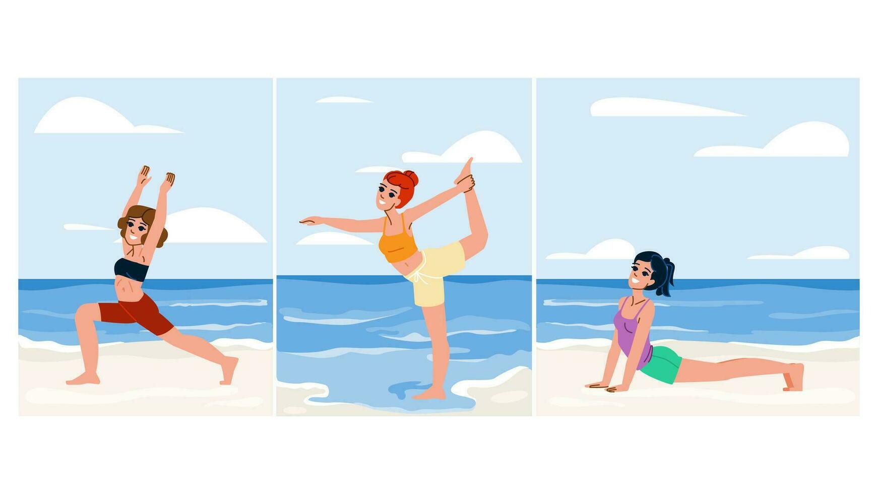 sea woman yoga beach vector