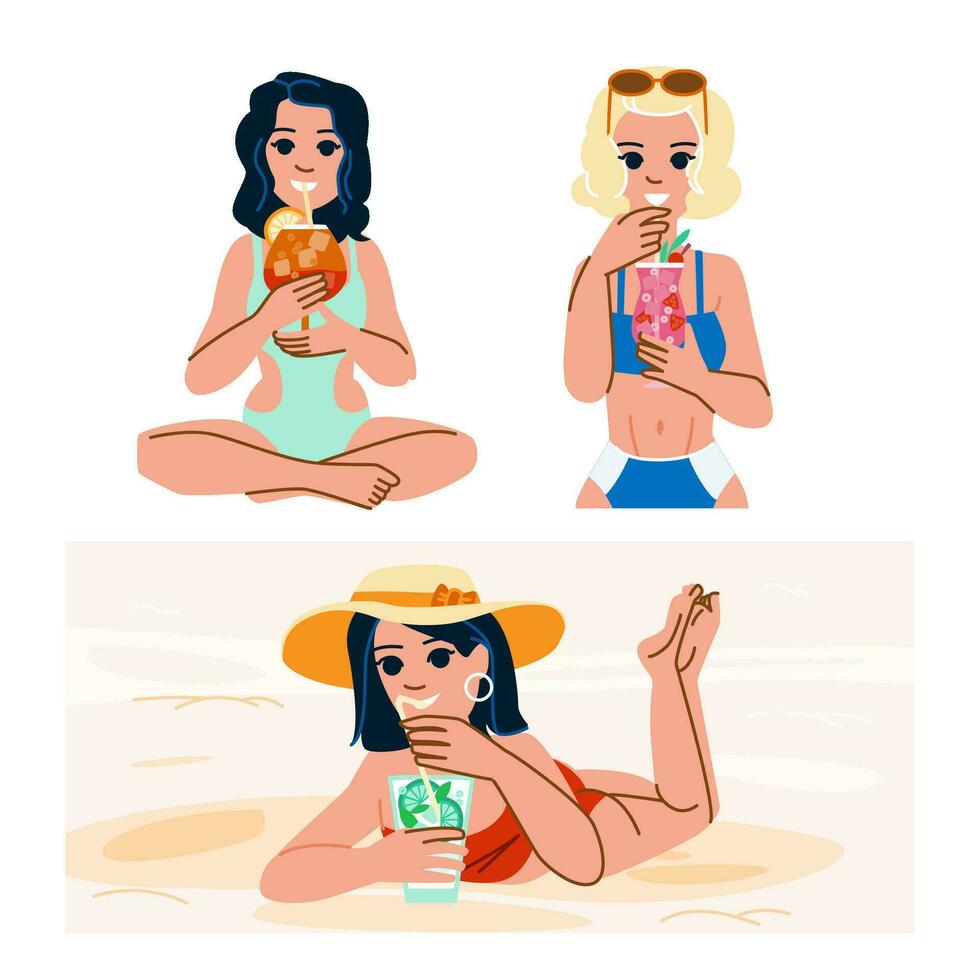 girl woman drink beach vector